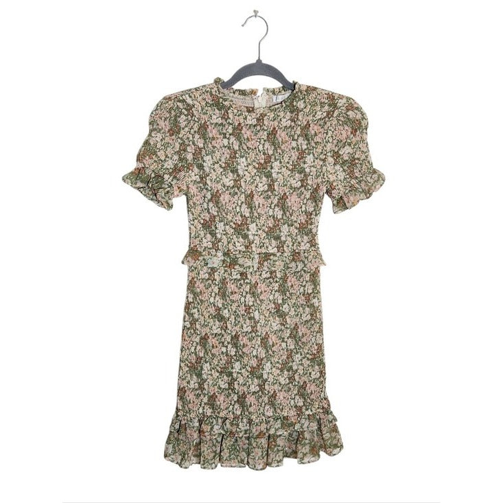 Karlie Green and Peach Floral Smocked Mini Dress Size Small