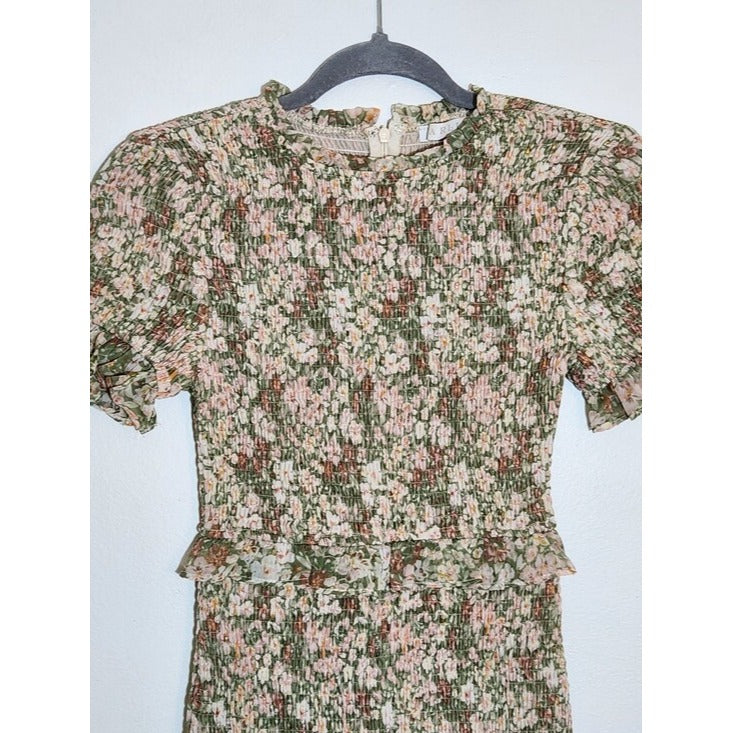Karlie Green and Peach Floral Smocked Mini Dress Size Small