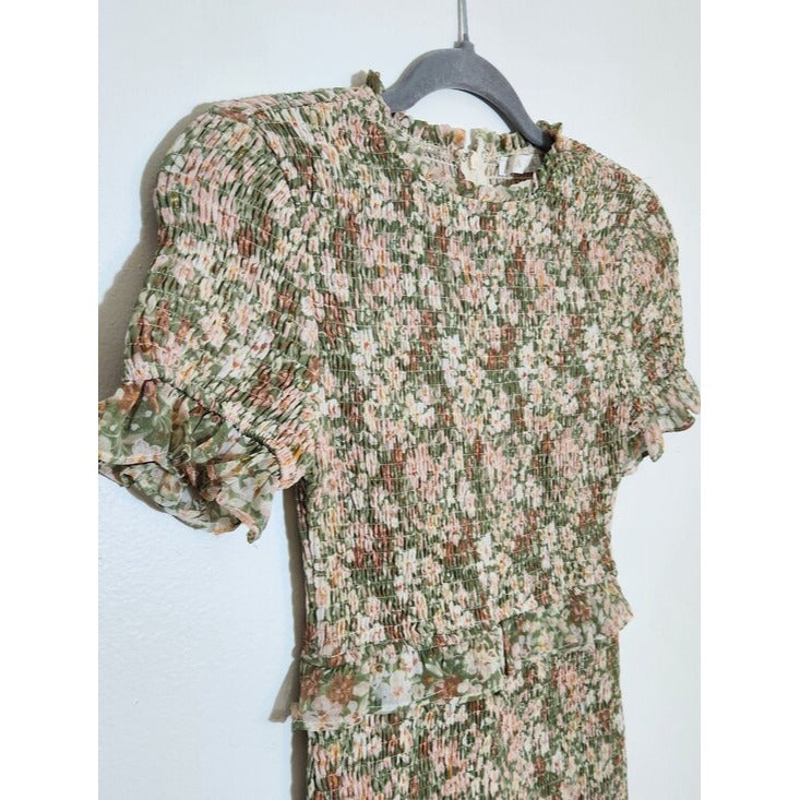 Karlie Green and Peach Floral Smocked Mini Dress Size Small