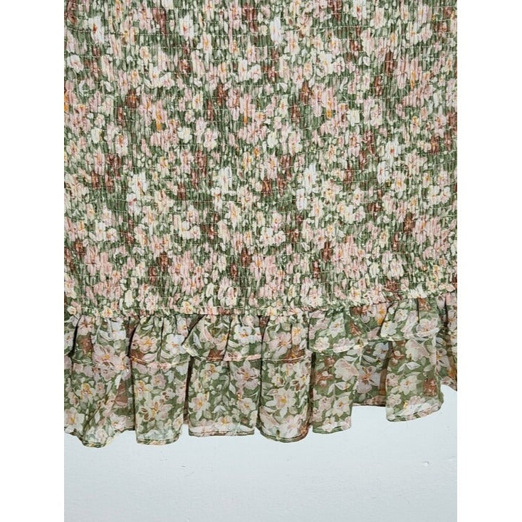 Karlie Green and Peach Floral Smocked Mini Dress Size Small