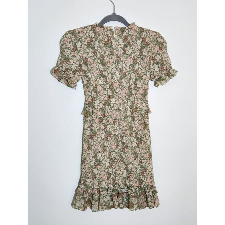 Karlie Green and Peach Floral Smocked Mini Dress Size Small