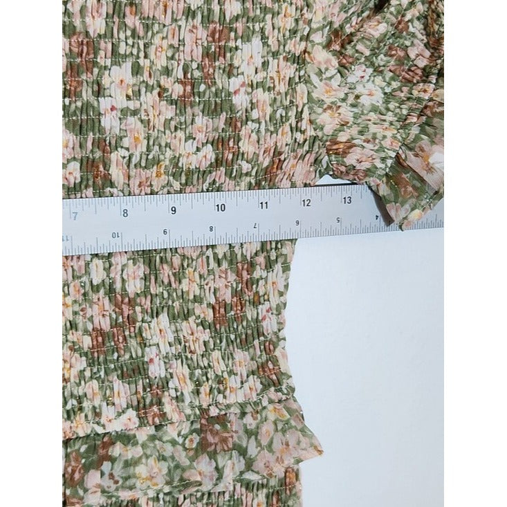 Karlie Green and Peach Floral Smocked Mini Dress Size Small