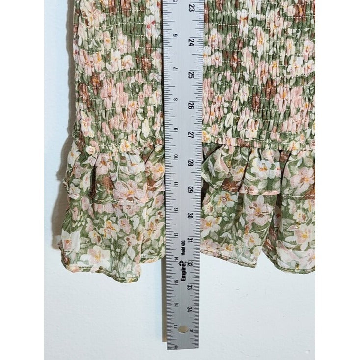 Karlie Green and Peach Floral Smocked Mini Dress Size Small