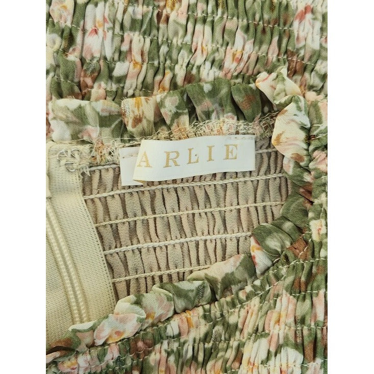 Karlie Green and Peach Floral Smocked Mini Dress Size Small