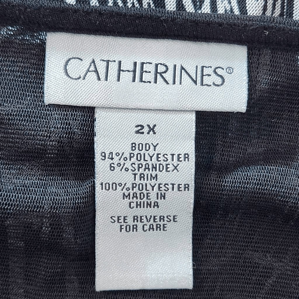 Catherines Black and White Print Mesh Asymmetrical Tunic Size 2X