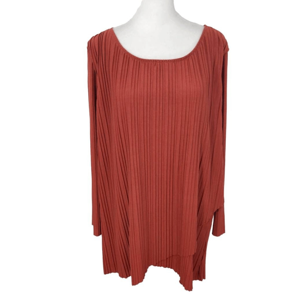 AGB Rust Pleated Blouse Size Large Rust Red Tunic Layered Look Tunic