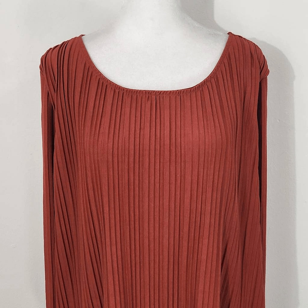 AGB Rust Pleated Blouse Size Large Rust Red Tunic Layered Look Tunic