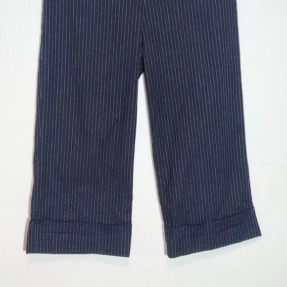 Ann Taylor Black Pinstripe Cropped Wide Leg Pants Size 8 Pinstripe Dress Pants