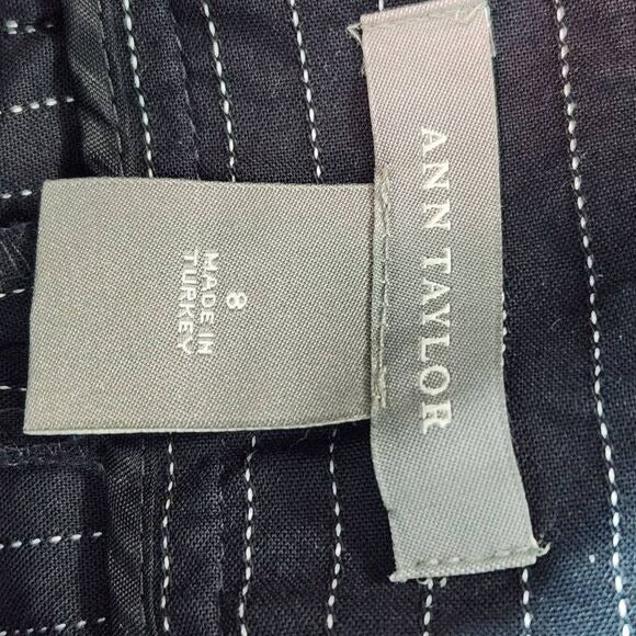 Ann Taylor Black Pinstripe Cropped Wide Leg Pants Size 8 Pinstripe Dress Pants