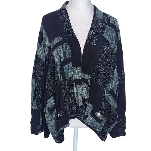 Lyng Black Patchwork Jacket Cardigan One Size Unique Patchwork Boho Jacket