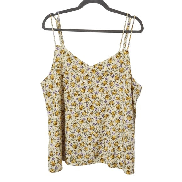 Skies are Blue Butter Yellow Floral Tank Top with Double Straps Size XL New
