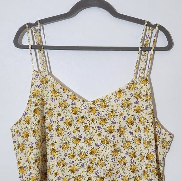 Skies are Blue Butter Yellow Floral Tank Top with Double Straps Size XL New