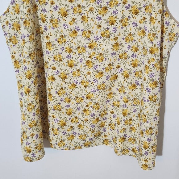 Skies are Blue Butter Yellow Floral Tank Top with Double Straps Size XL New