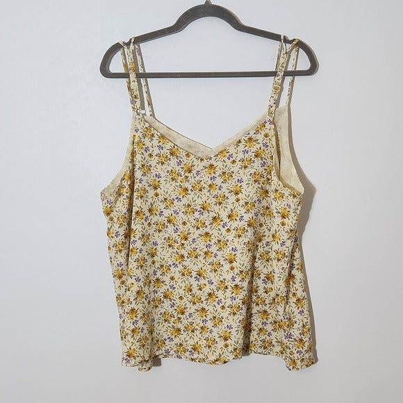 Skies are Blue Butter Yellow Floral Tank Top with Double Straps Size XL New