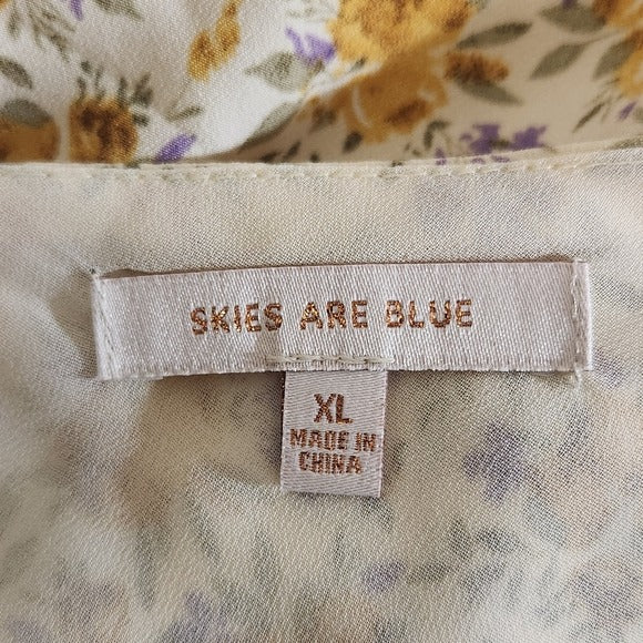 Skies are Blue Butter Yellow Floral Tank Top with Double Straps Size XL New