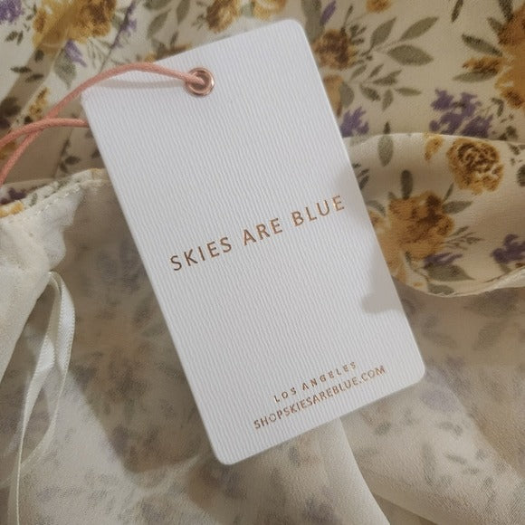 Skies are Blue Butter Yellow Floral Tank Top with Double Straps Size XL New