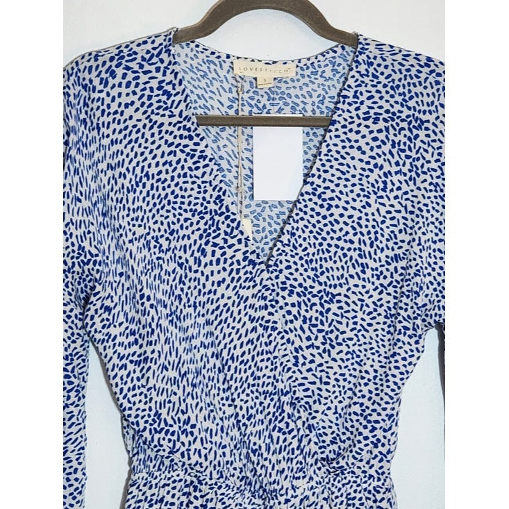 Lovestitch Blue and White Print Romper Size Small NWT