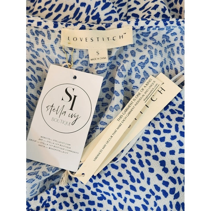 Lovestitch Blue and White Print Romper Size Small NWT