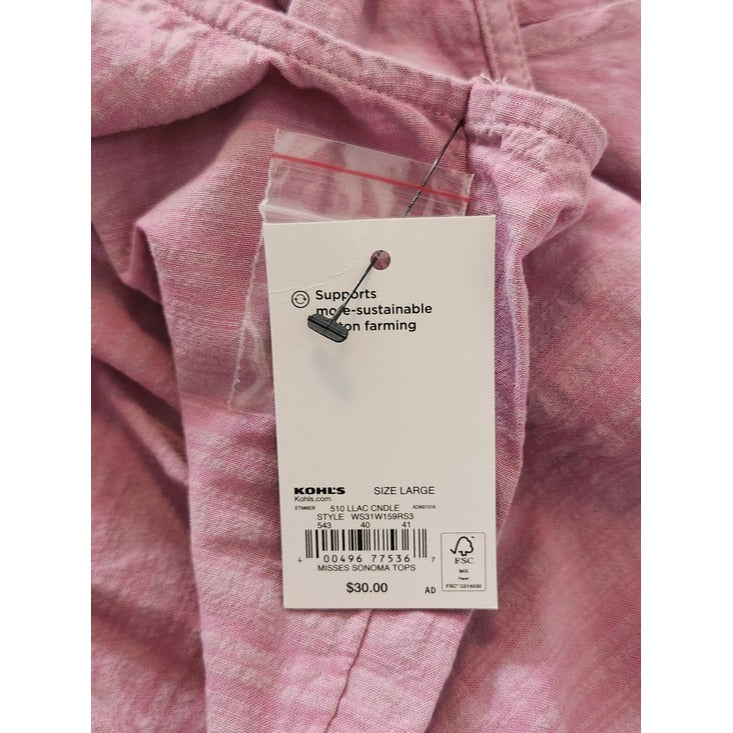 Sonoma Lilac Sleeveless Gathered Blouse Size Large NWT