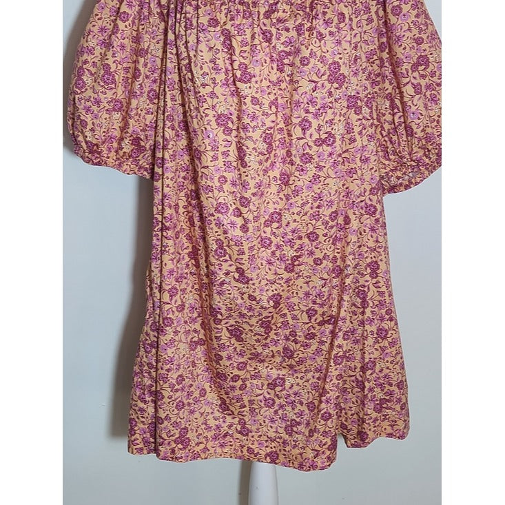 Old Navy Peach and Pink Floral Print Mini Dress with Puffy Sleeves Size XL