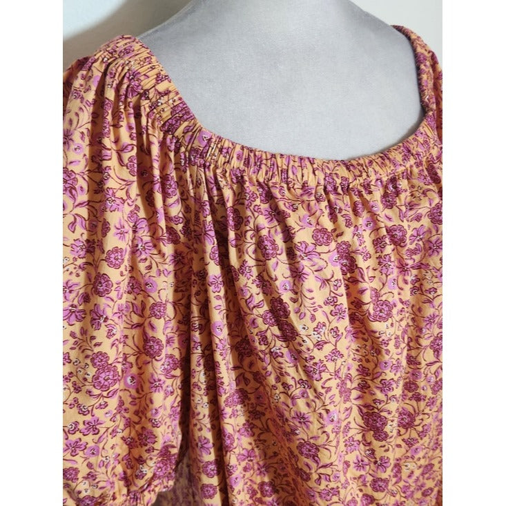 Old Navy Peach and Pink Floral Print Mini Dress with Puffy Sleeves Size XL