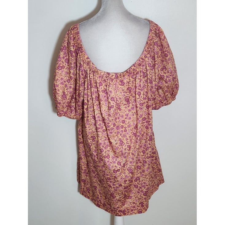 Old Navy Peach and Pink Floral Print Mini Dress with Puffy Sleeves Size XL