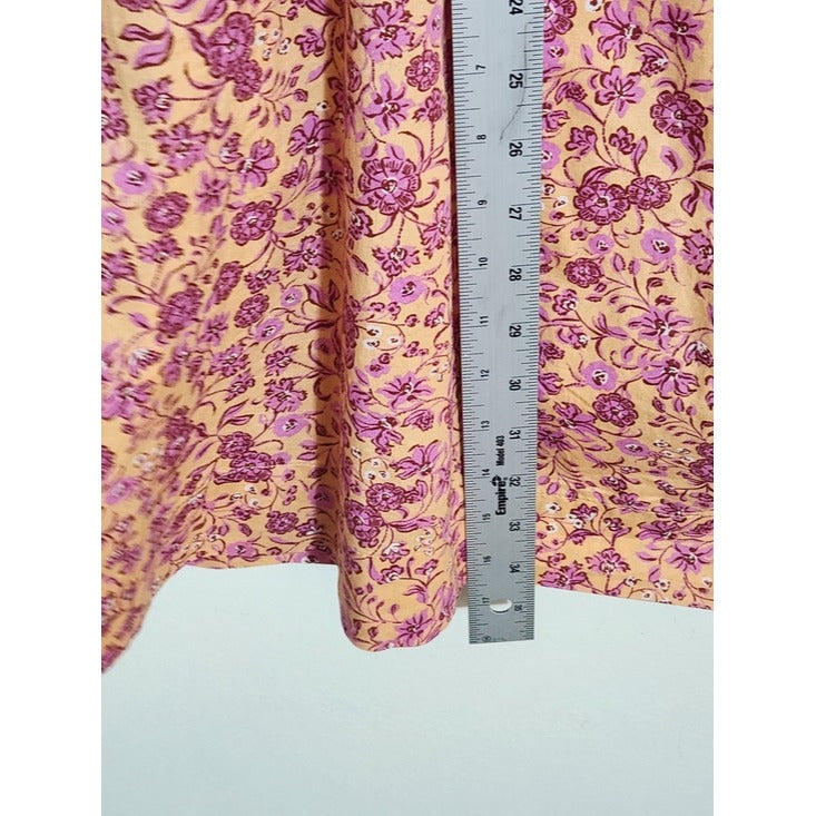 Old Navy Peach and Pink Floral Print Mini Dress with Puffy Sleeves Size XL