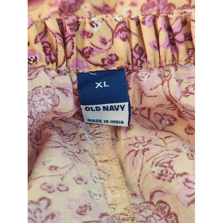 Old Navy Peach and Pink Floral Print Mini Dress with Puffy Sleeves Size XL