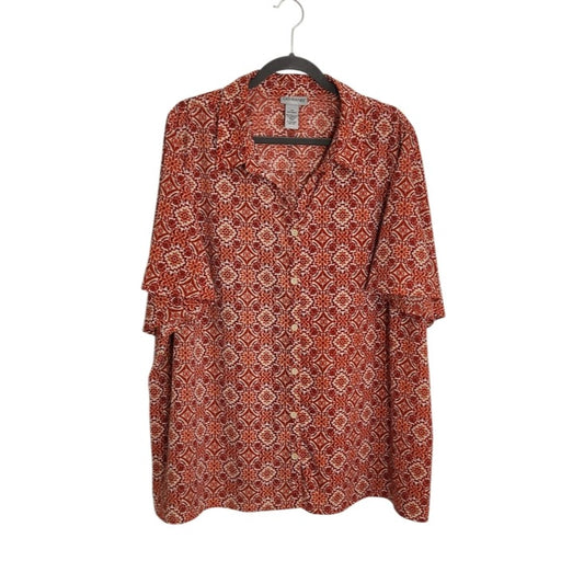 Catherines Rust Red and White Boho Print Button Down Blouse Size 2X