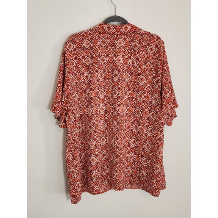 Catherines Rust Red and White Boho Print Button Down Blouse Size 2X