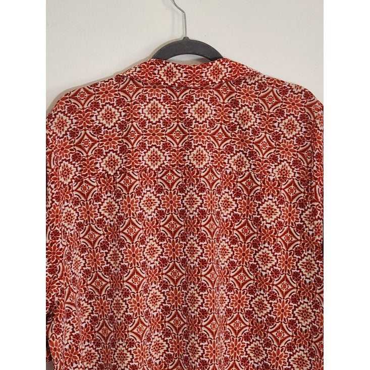 Catherines Rust Red and White Boho Print Button Down Blouse Size 2X