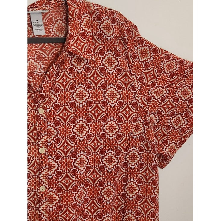 Catherines Rust Red and White Boho Print Button Down Blouse Size 2X