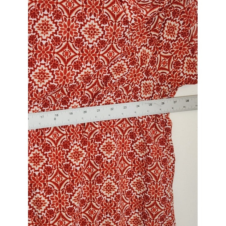 Catherines Rust Red and White Boho Print Button Down Blouse Size 2X