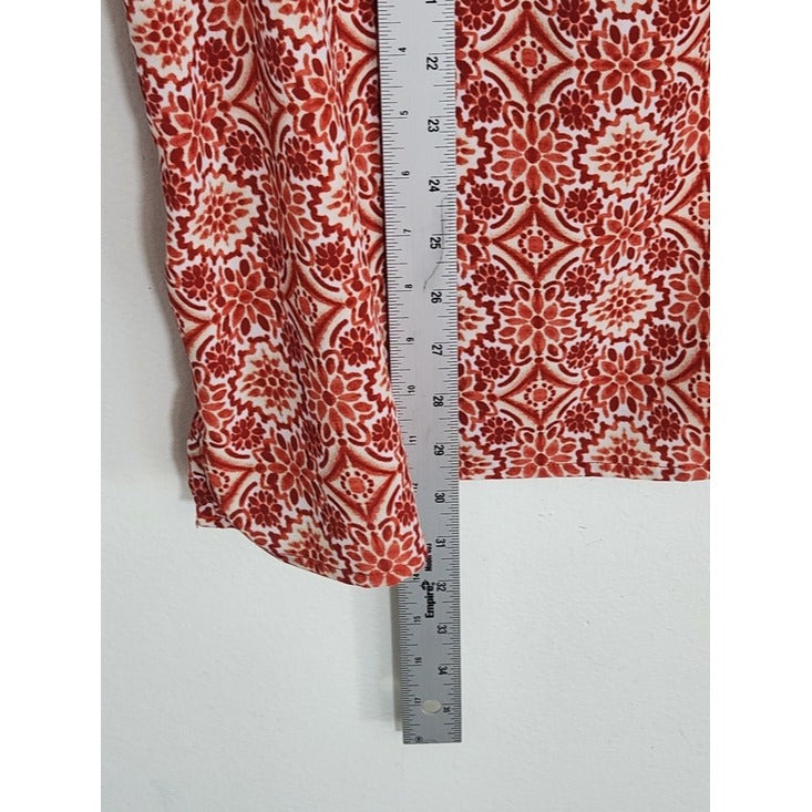Catherines Rust Red and White Boho Print Button Down Blouse Size 2X