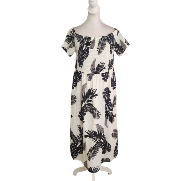 Old Navy Black and White Floral Off The Shoulder Midi Dress Size Large