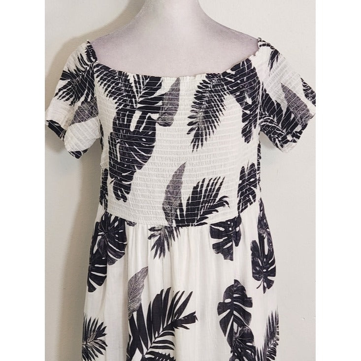 Old Navy Black and White Floral Off The Shoulder Midi Dress Size Large