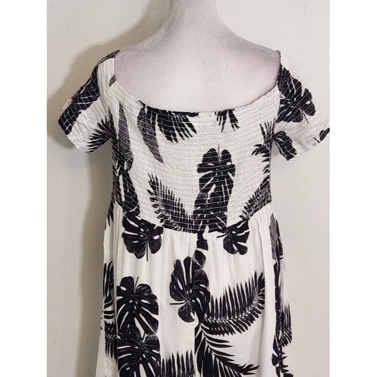 Old Navy Black and White Floral Off The Shoulder Midi Dress Size Large
