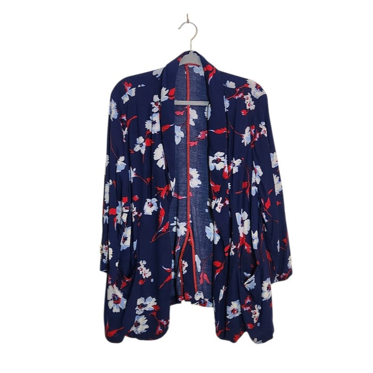 Roz & Ali Navy Floral Open Front Blazer Size 2X