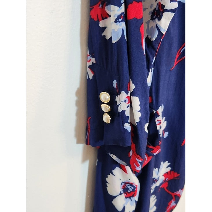 Roz & Ali Navy Floral Open Front Blazer Size 2X