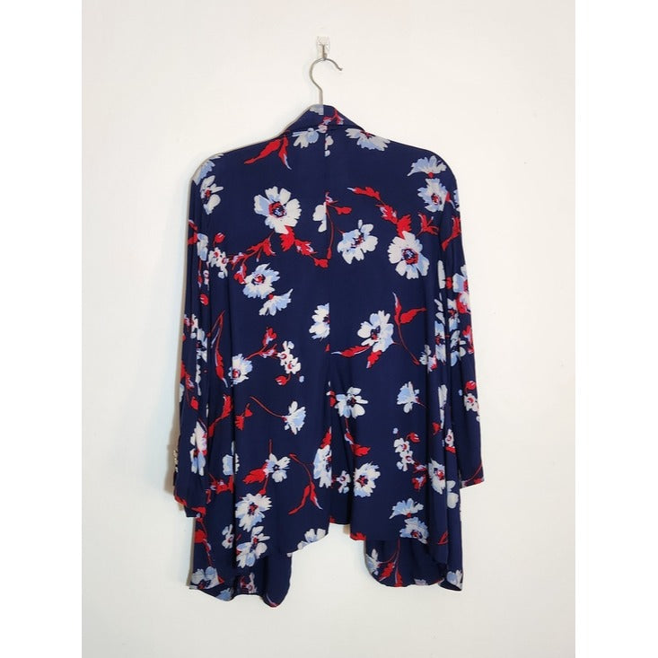 Roz & Ali Navy Floral Open Front Blazer Size 2X