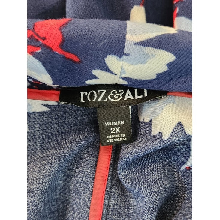 Roz & Ali Navy Floral Open Front Blazer Size 2X