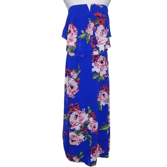 City Triangles Blue Floral Strapless Maxi Dress Size Small Boho Maxi Dress New