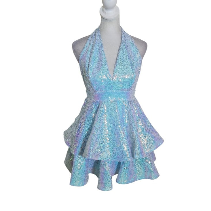 Symphony Blue Iridescent Sequin Cocktail Party Dress Size Small NWT Flaw