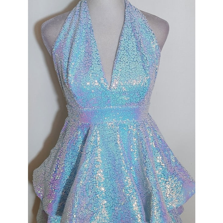 Symphony Blue Iridescent Sequin Cocktail Party Dress Size Small NWT Flaw