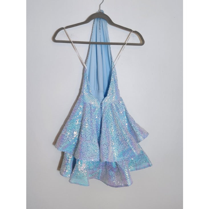 Symphony Blue Iridescent Sequin Cocktail Party Dress Size Small NWT Flaw