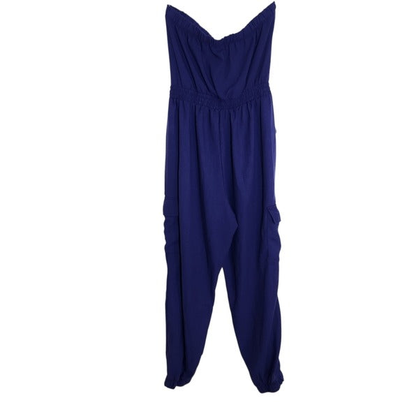 Iris Indigo Blue Strapless Cargo Jogger Jumpsuit Size Medium
