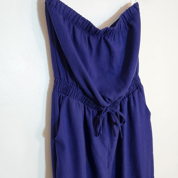 Iris Indigo Blue Strapless Cargo Jogger Jumpsuit Size Medium