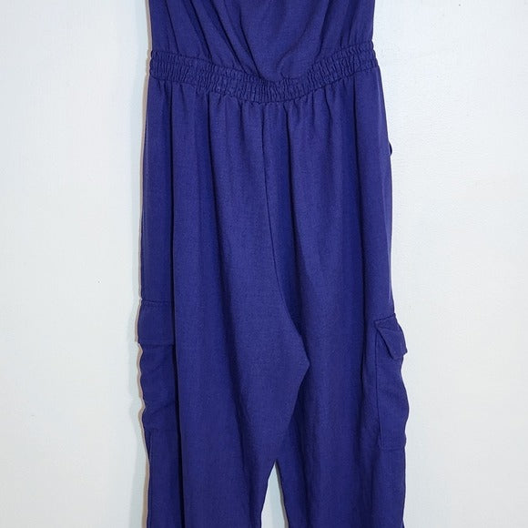 Iris Indigo Blue Strapless Cargo Jogger Jumpsuit Size Medium