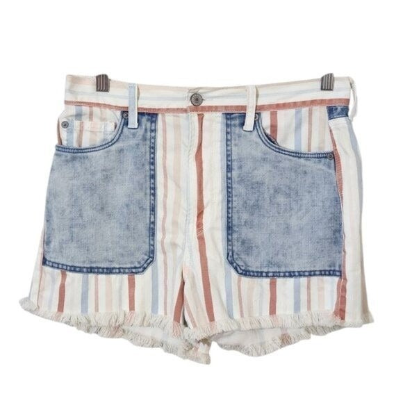 American Eagle Striped Denim Cut-Off Shorts Size 6 Striped AEO Mom Shorts