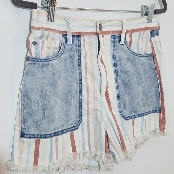 American Eagle Striped Denim Cut-Off Shorts Size 6 Striped AEO Mom Shorts